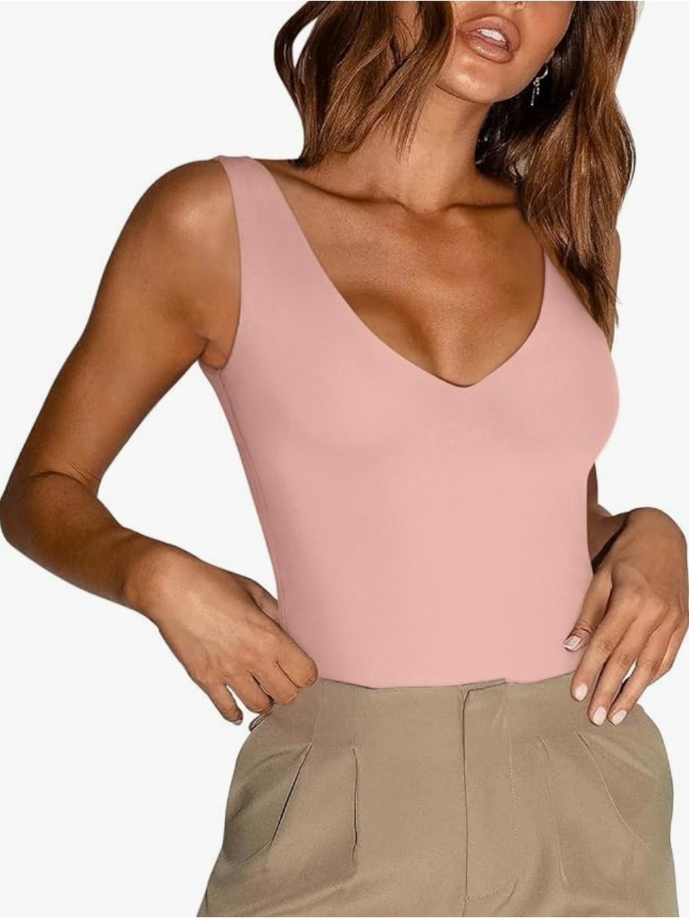 Amazon V-Neck Sleeveless Bodysuit in Blush Pink